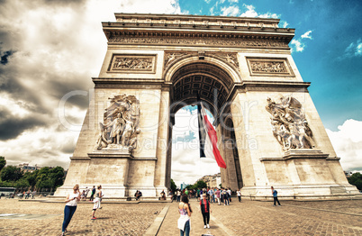 Arc de Triomphe in Paris. Etoile roundabout on a beautiful summe