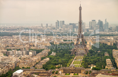 Landscape aerial view of Tour Eiffel on a cloudy day