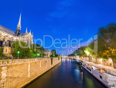 Notre Dame at night, Paris. Stunning view of cathedral at summer