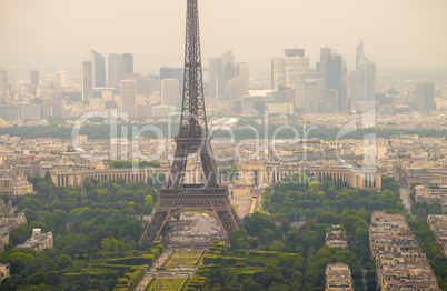 Landscape aerial view of Tour Eiffel on a cloudy day