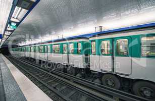 Metro train in Paris. Underground parisian scene - France