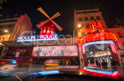 PARIS - JUNE 22, 2014: The Moulin Rouge night lights in Paris, F