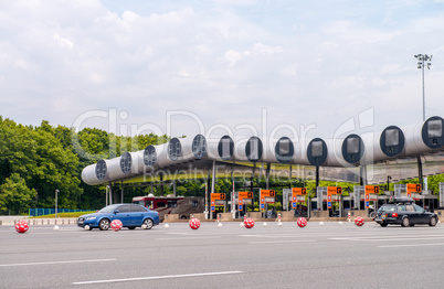 PARIS - JUNE 18, 2014: Autoroute barrier for paying vehicles in