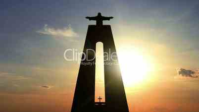 Sunrise and Statue of Christ the King. Time Lapse