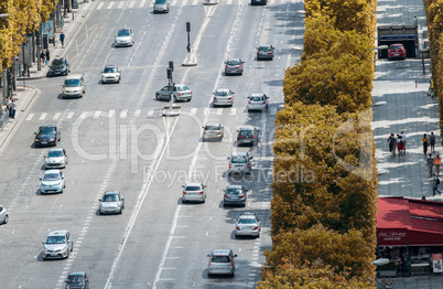 PARIS - JULY 21, 2014: Aerial view of Champs Elysees street. The