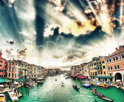 Grand Canal with Venice cityscape and tourists. All recognizable