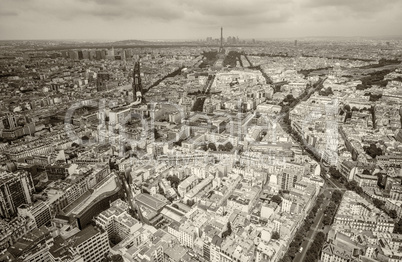 Buildings of Paris and Eiffel Tower aerial view