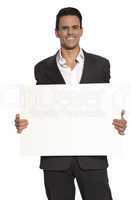 Businessman holding sign