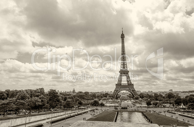 Eiffel Tower view from Trocadero gardens with fountains