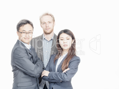 Multi ethnic entrepreneurs isolated on white. Asian man and woma
