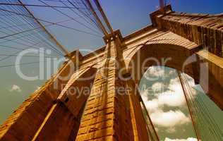 Powerful structure of Brooklyn Bridge Center Pylon on a beautifu