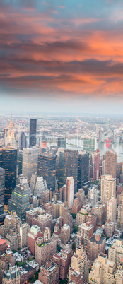 Panoramic aerial view of Manhattan at dusk