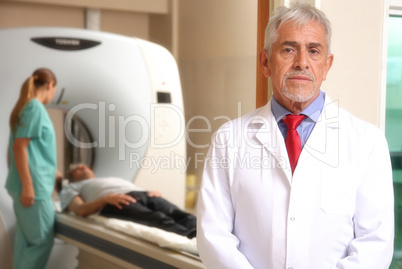 Worried expert senior male doctor awaiting his patient to underg