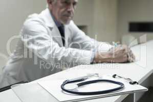 Stethoscope on doctor's desk