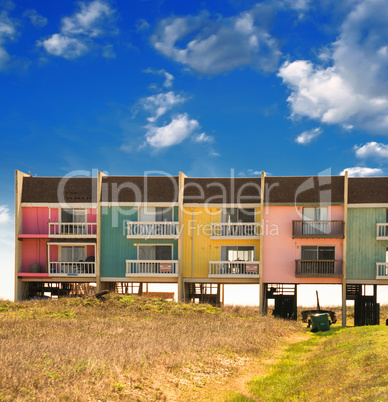 Texas. Colorful homes near the sea