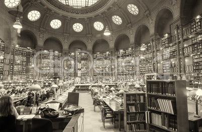 PARIS - JUNE 19, 2014: Biblioteque Nationale with students. The