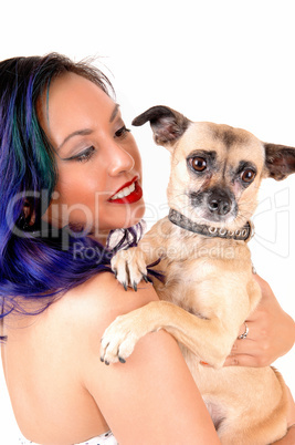 Portrait of girl with dog.