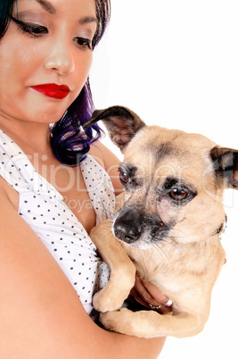 Portrait of woman with dog.