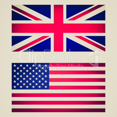 Retro look UK and USA flag vignetted illustration