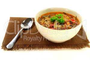Cabbage, vegetables and mushrooms vegetarian soup