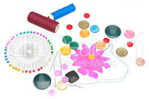 set of buttons and sewing supplies