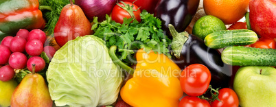 background of ripe fruit and vegetables