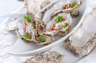 oysters with parmesan and baked tomatoes