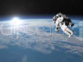 Astronaut or cosmonaut flying upon earth - 3D render