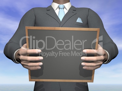 Businessman holding blackboard - 3D render