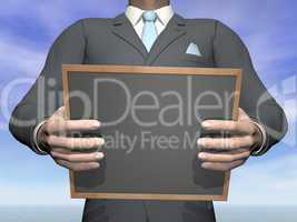 Businessman holding blackboard - 3D render