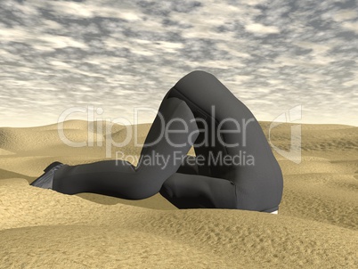Businessman burying his head in the sand - 3D render
