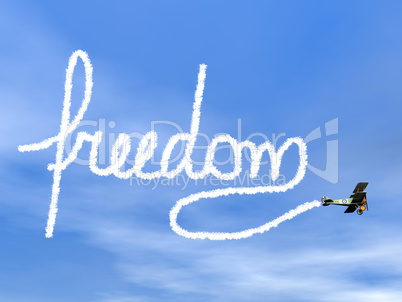 Freedom text from biplan smoke - 3D render