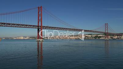 View on the 25 de Abril Bridge in Lisbon, Portugal.