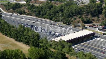 Top View on Collection Point for the Payment Toll road near Lisbon, Portugal