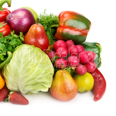 set of fruits and vegetables isolated on white background