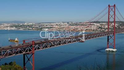 Top View on the 25 de Abril Bridge in Lisbon, Portugal.