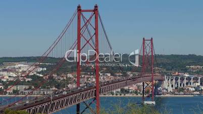 Top View on the 25 de Abril Bridge in Lisbon, Portugal.