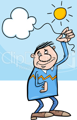 man with cloud on string cartoon