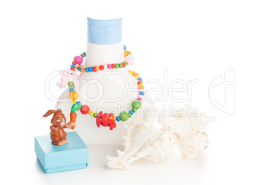 lotion bottle with seashells