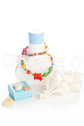 lotion bottle with seashells