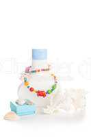 lotion bottle with seashells