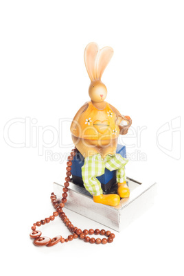 wood necklace with bunny