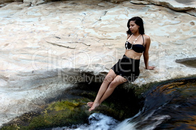 Hispanic Woman Waterfall