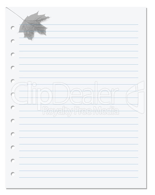 Notebook paper with maple leaf at background