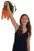 Gesunde Ernährung lachendes Mädchen mit Karotten oder Möhren