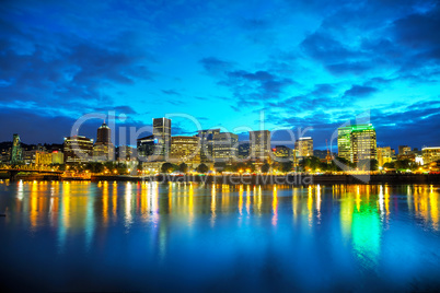 Downtown Portland cityscape at the night time