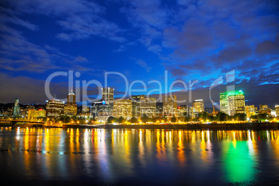 Downtown Portland cityscape at the night time