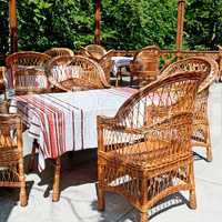 furniture made of willow twigs on the outdoor terrace restaurant