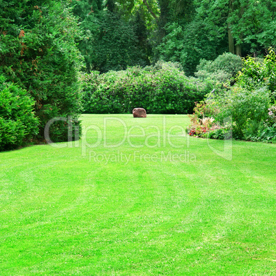 beautiful summer garden with large green lawns