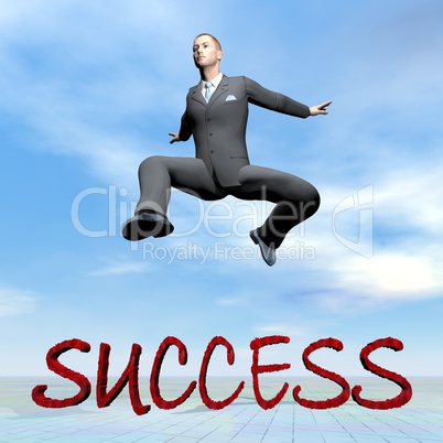 Businessman jumping upon success word - 3D render